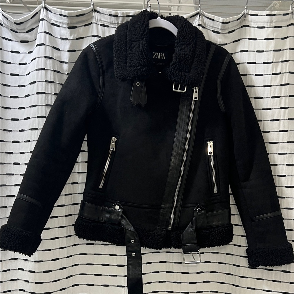 Zara Black Biker Jacket with Silver Accents